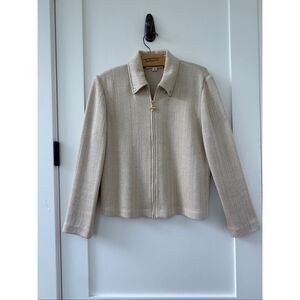 St. John Collection By Marie Gray Full Zip Santana Knit Jacket Tan Women's Sz 10